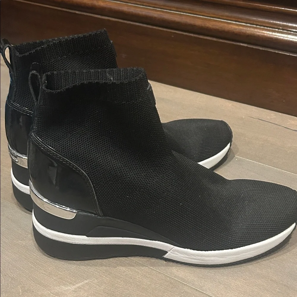 Michael Kors Black Knit Sneakers with Silver Details